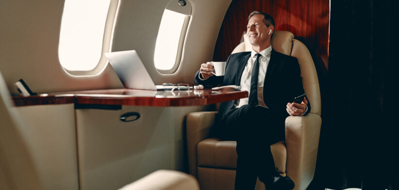 Businessman in private jet