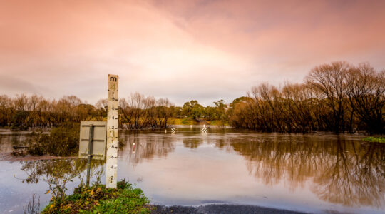 Road cut by flood waters of the Wollondilly River