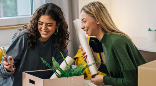 female students in dorm room