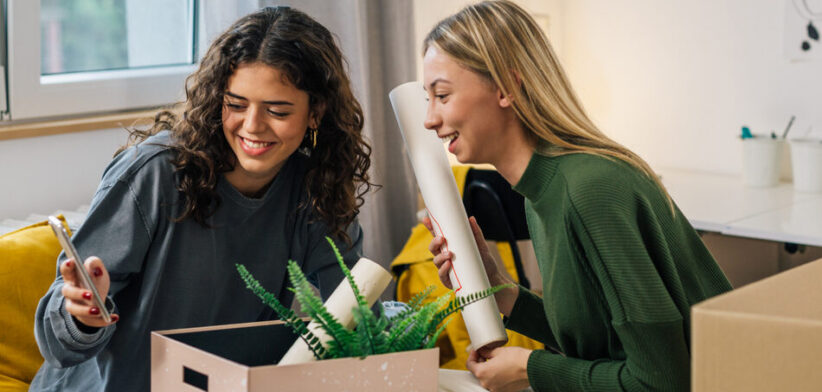 female students in dorm room