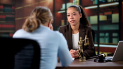 The Sad Attorney Consoles Her Upset Hispanic Client After