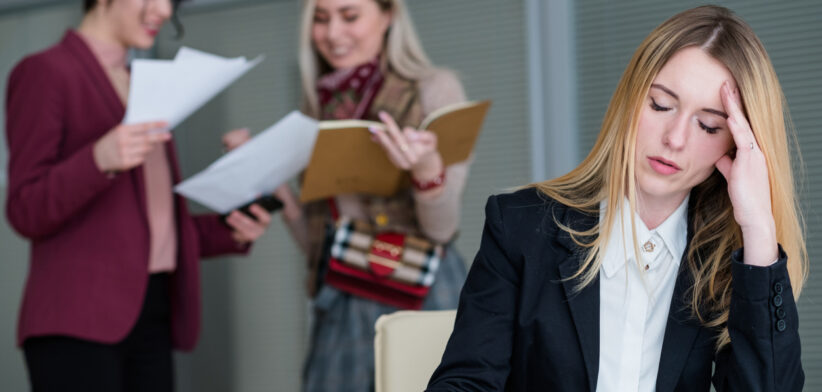 office buzz woman headache noisy workspace