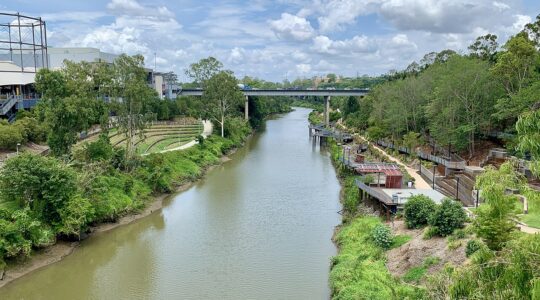 David_Trumpy_Bridge_over_Bremer_River_and_Parklands,_Ipswich,_Queensland_in_2020,_01