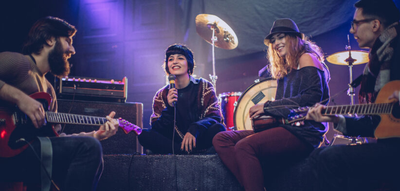 Best friends playing music