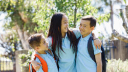 School Children Leaving The House