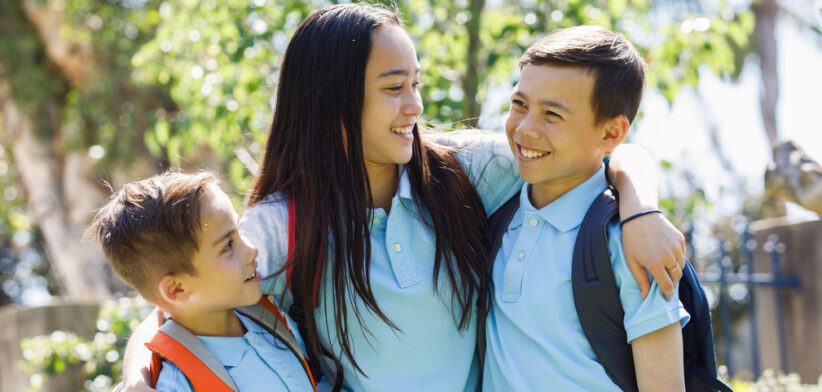 School Children Leaving The House