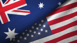 United States and Australia two flags together realations textile cloth fabric texture
