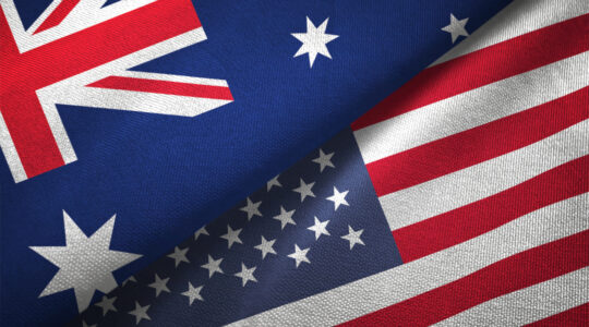 United States and Australia two flags together realations textile cloth fabric texture