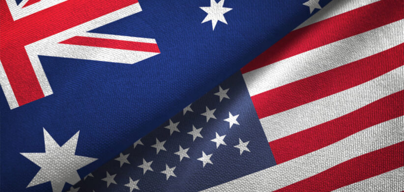 United States and Australia two flags together realations textile cloth fabric texture
