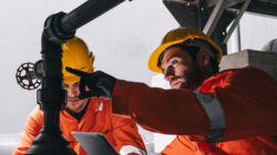 Two professional engineer male teamwork service maintenance, Worker industry water pipe tube system