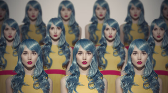 Many Glamour Beauty Woman Clones. Identical Crowd Concept.