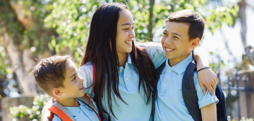 School Children Leaving The House