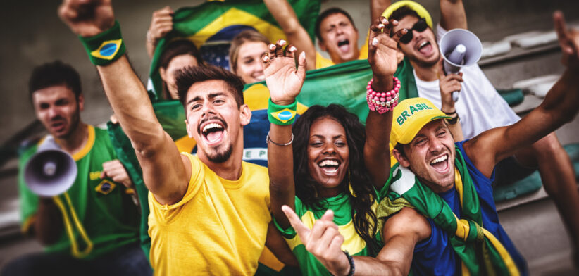Group of brazilian supporters at stadium