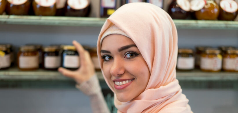 Portrait of a beautiful Muslim woman grocery shopping