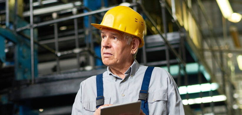 Senior Factory Worker Using Tablet