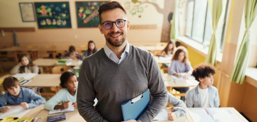 Happy elementary teacher