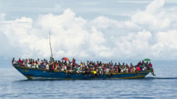 Crowded refugee boat