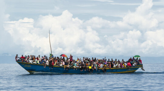 Crowded refugee boat