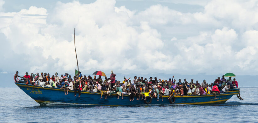 Crowded refugee boat