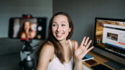 Woman vlogging at home