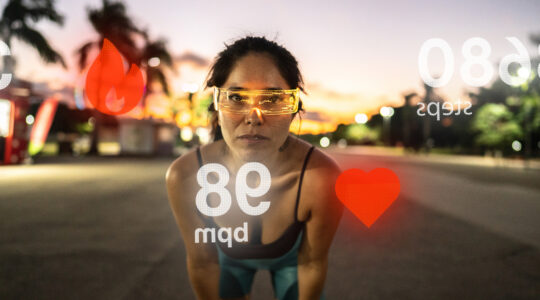 Woman with wearable technology.